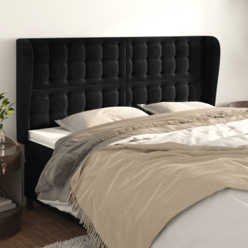 Vidaxl tăblie de pat cu aripioare, negru, 163x23x118/128 cm, catifea