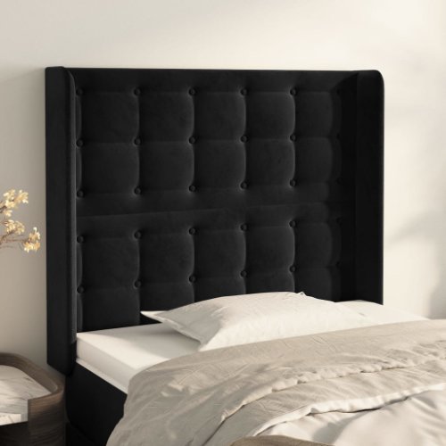 Vidaxl tăblie de pat cu aripioare, negru, 83x16x118/128 cm, catifea