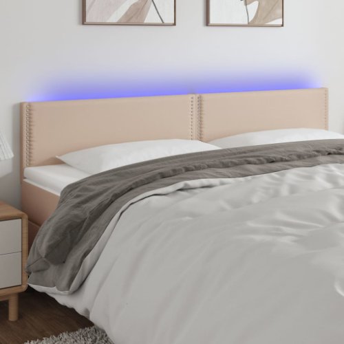 Vidaxl tăblie de pat cu led cappuccino 200x5x78/88 cm piele ecologică