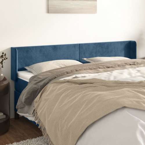 Vidaxl tăblie pat cu aripioare albastru închis 163x16x78/88 cm catifea