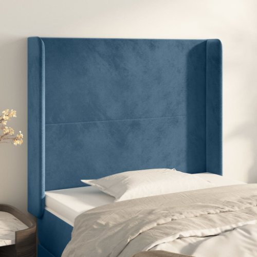 Vidaxl tăblie pat cu aripioare albastru închis 83x16x118/128cm catifea