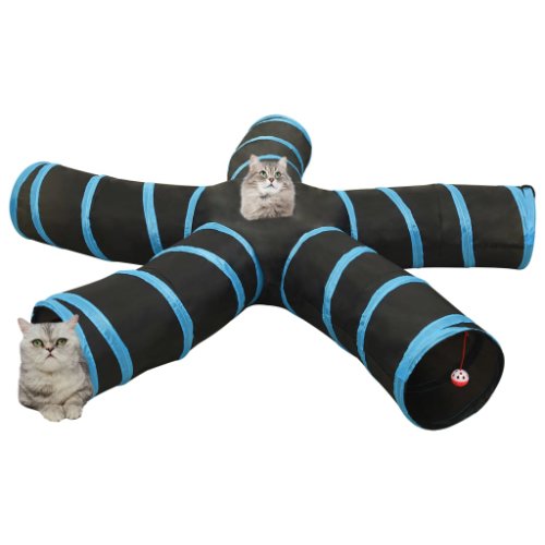 Vidaxl tunel pentru pisici 5 căi, negru și albastru, 25 cm, poliester