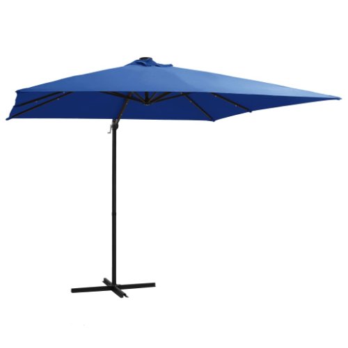 Vidaxl umbrelă suspendată cu led și stâlp oțel, azuriu, 250 x 250 cm 