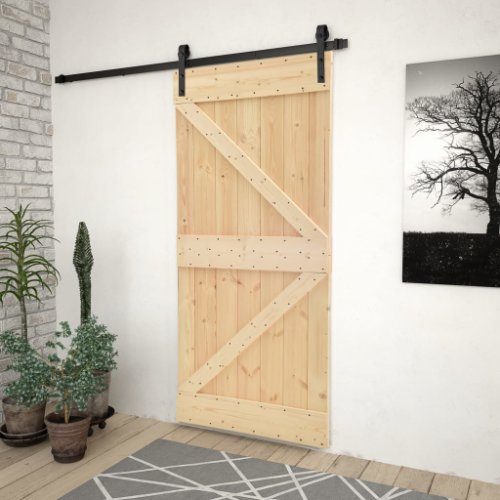 Vidaxl ușă glisantă cu set feronerie, 90 x 210 cm, lemn masiv de pin