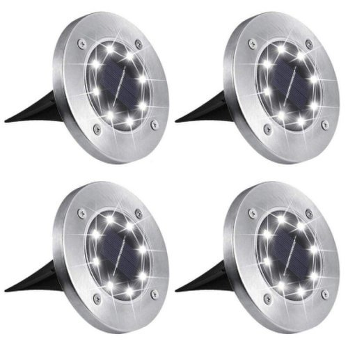 Set 4 lampi solare metalice argintii disk lights pentru gradina