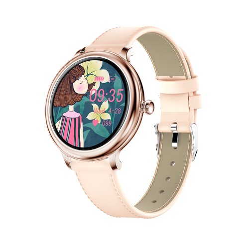 Ceas smartwatch dama xk fitness ny13 cu display 1.08 inch, puls, moduri sport, piele, roz