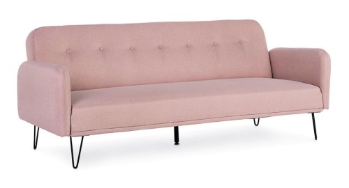 Canapea bridjet roz extensibila cu spuma poliuretanica, 3 locuri, suprafata de dormit 180x105 cm, tapitata cu stofa, l200xa82xh81 cm