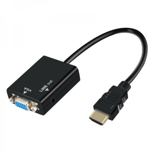 Krasscom Cablu adaptor convertor hdmi tata la vga mama 1080p cu output audio jack 3.5mm negru