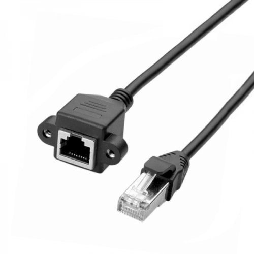 Cablu adaptor extensie ethernet rj45 ethernet cat 5e tata - mama cu sistem de prindere in surub 1.5m