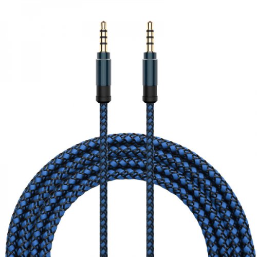 Cablu audio aux jack - jack 3.5mm trrs 4 pinistereo input/output audio fir nylon 1.5m albastru