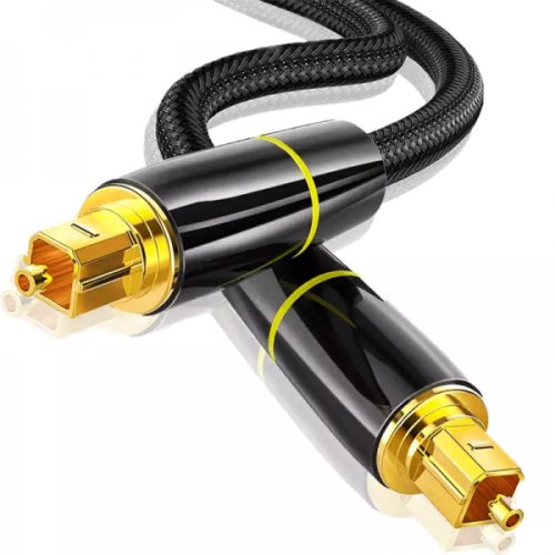 Cablu audio cu fibra optica si conectori toslink spdif placati cu aur pentru transferul audio 1m negru