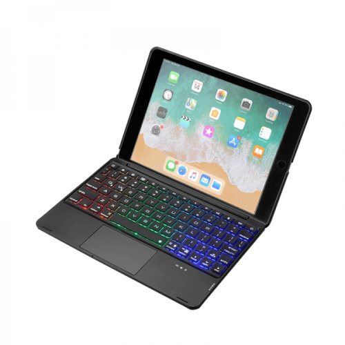 Husa carcasa cu tastatura bluetooth si touchpad pentru ipad 10.2 inch / ipad air 3 2019 10.5 inch cu taste iluminate 7game de culori negru