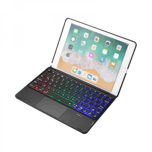 Compatibil Husa carcasa cu tastatura bluetooth si touchpad pentru ipad 9.7 2017/2018 air air 2 pro 9.7 din aluminiu cu taste iluminate 7 culori negru