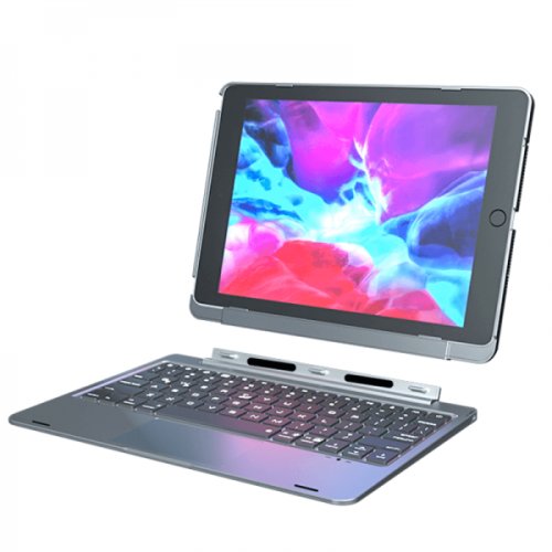 Hoqo Husa carcasa detasabila cu tastatura bluetooth si touchpad pentru ipad air 4 2020 10.9 / ipad pro 11 taste iluminate 7 culori a2072 / a2316 / a2324/ a2325 / a2013 / a1934 / a1979 / a2068/ a2228/ a2230 gri carbon