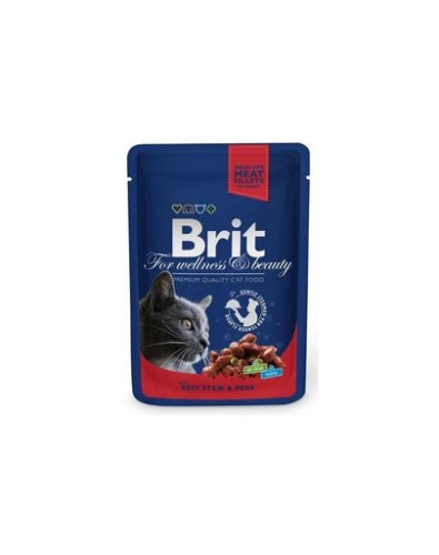 Brit premium cat adult carne de vită și mazăre pliculeț pentru pisici 24 x 100g