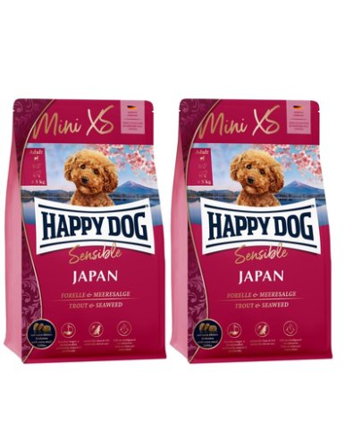 Happy dog minixs japan cu pui si pastrav 2,6 kg (2 x 1,3 kg) hrana uscata caini talie mica