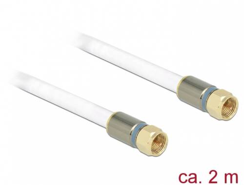 Cablu antena f plug la f plug rg-6/u 2m premium alb, delock 88994