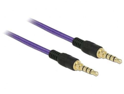 Cablu audio jack stereo 3.5mm (pentru smartphone cu husa) t-t 4 pini 0.5m mov, delock 85593