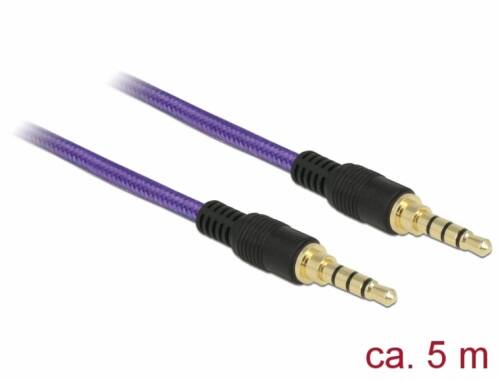 Cablu audio jack stereo 3.5mm (pentru smartphone cu husa) t-t 4 pini 5m mov, delock 85605