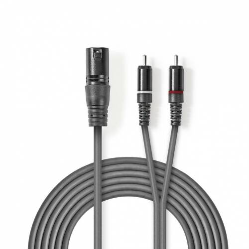 Cablu audio xlr 3 pini la 2 x rca t-t 1.5m gri, nedis coth15200gy15