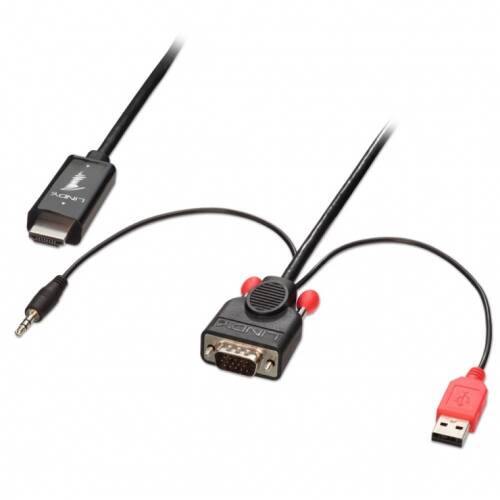 Cablu convertor vga la hdmi cu audio+alimentare usb 2m, lindy l41706