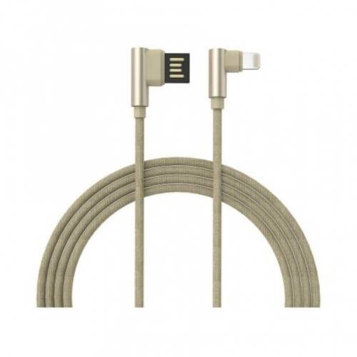 Cablu de date si incarcare usb la iphone lightning unghi 90 grade 1m auriu brodat, gc-48