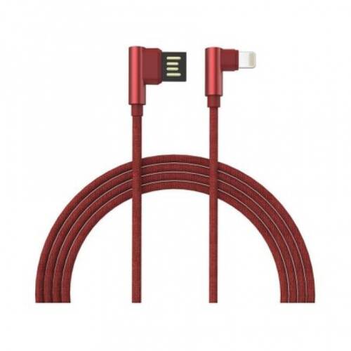 Cablu de date si incarcare usb la iphone lightning unghi 90 grade 1m rosu brodat, gc-48