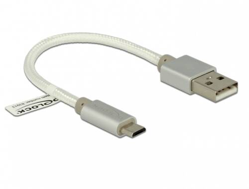 Cablu de incarcare + date micro usb-b la usb 2.0 t-t alb 0.15m, delock 83913