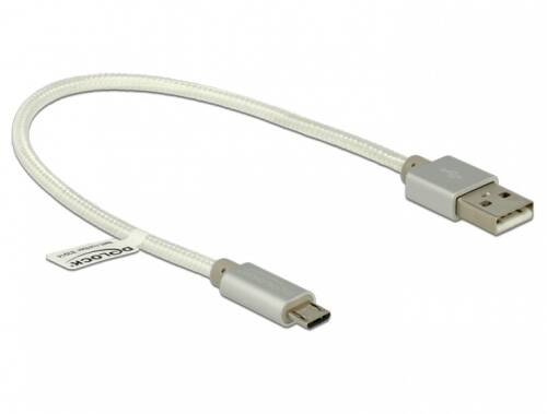 Cablu de incarcare + date micro usb-b la usb 2.0 t-t alb 0.25m, delock 83914
