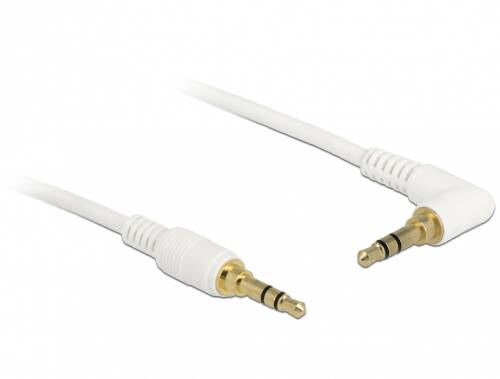 Cablu stereo jack 3.5 mm 3 pini (pentru smartphone cu husa) unghi 2m t-t alb, delock 85569