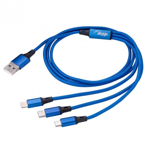 Oem Cablu usb la micro usb/usb type c/lightning brodat 1.2m albastru ak-usb-27