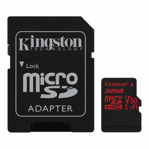 Card de memorie micro sdhc 32gb + adaptor sd canvas react, kingston sdcr/32gb