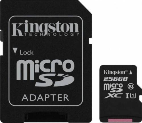 Card de memorie micro sdxc canvas select 256gb clasa 10 + adaptor sd, kingston sdcs/256gb
