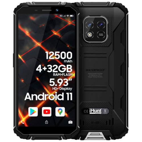 Telefon mobil ihunt titan p13000 2022 negru, 4g, ips hd+ 5.93 , 4gb ram, 32gb rom, android 11, helio a22, bt v5.0, ip68, 12500mah, dual sim