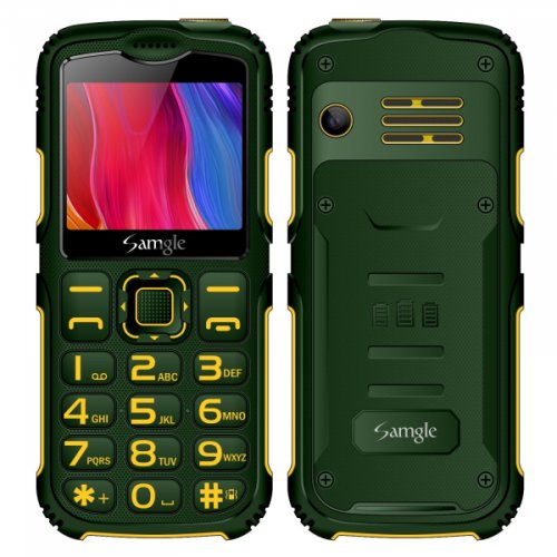 Telefon mobil samgle armor, 3g, qvga 2.0 color, camera 2.0mp, bluetooth, fm, lanterna, 3000mah, dual sim, stand incarcare cadou, verde