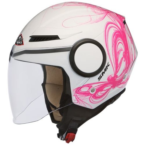 Casca moto scuter smk streem fantasy gl190 culoarea roz alb, marimea l femei
