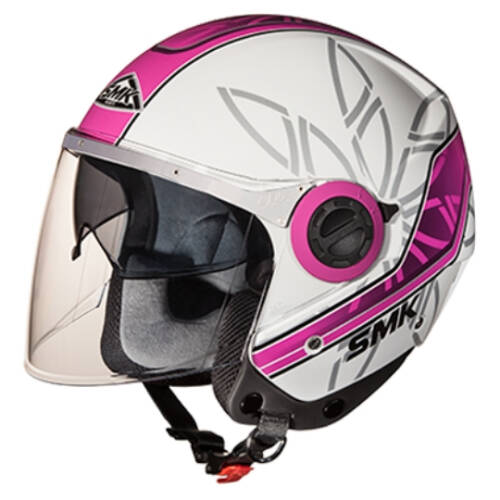 Casca moto scuter smk swing essence gl192 culoarea roz argintiu alb, marimea s femei