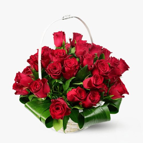 Floria Cos cu flori - 51 trandafiri rosii in cos - standard