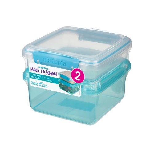 Pachet 2 cutii depozitare alimente plastic albastru sistema lunch plus 1.2 l si sandwich to go 450 ml