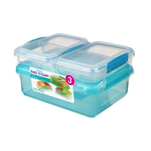 Pachet 3 cutii depozitare alimente plastic albastru sistema back to school 2l + 2 x 350 ml