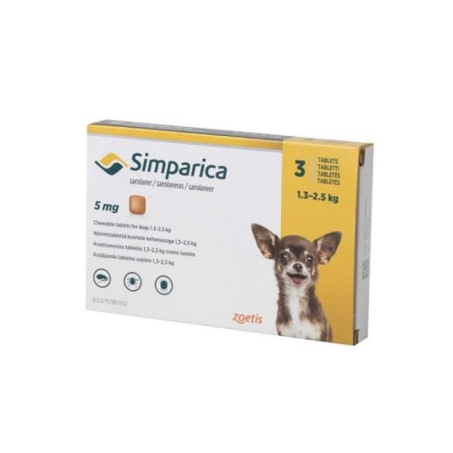 Zoetis Simparica caine 5 mg (1.3 - 2.5 kg), 3 comprimate