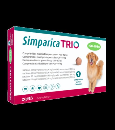 Simparica trio caini 48 mg (20.1 - 40 kg) deparazitare interna si externa, 3 x comprimate masticabile