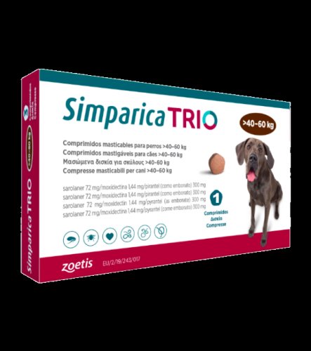 Zoetis Simparica trio caini 72 mg (40.1 - 60 kg) deparazitare interna si externa, 3 x comprimate masticabile
