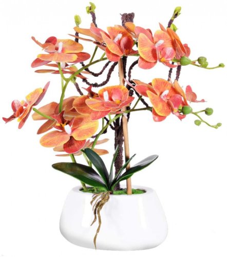 Floare artificiala phalaenopsis vivilinen, plastic, verde/portocaliu, 43 x 19 cm