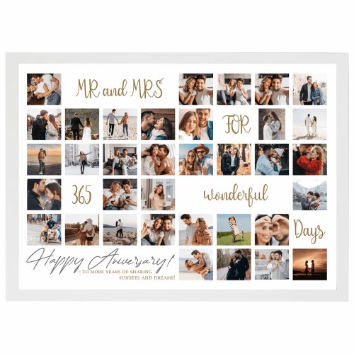 Tablou personalizat cu 35 poze de dragoste, 365 zile, cadou de nunta sau aniversare, din lemn natural, priti global , alb, a3, 30 x 42 cm