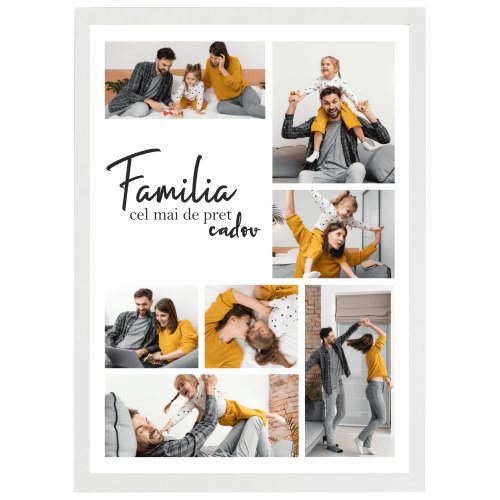 Infinity Tablou personalizat cu 7 poze si text, pentru familie, din lemn natural, priti global , alb, a3, 30 x 42 cm