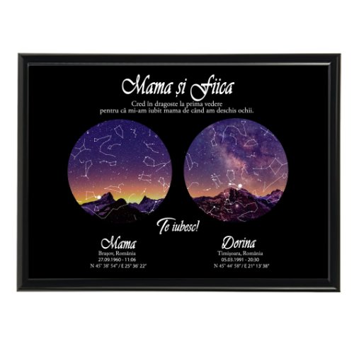 Tablou personalizat cu harta stelelor, model mama si fiica, 20 x 30 cm