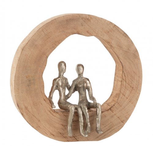 Figurina couple sitting, lemn, natural, 27x9x27 cm
