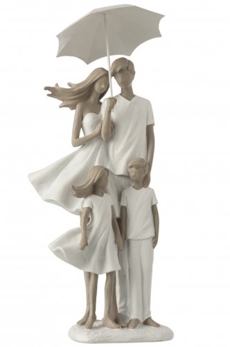 Figurina family with umbrella, rasina, alb, 17x14.5x40 cm