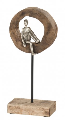 Figurina thinker ring, aluminiu lemn, argintiu natural, 18x9x39 cm